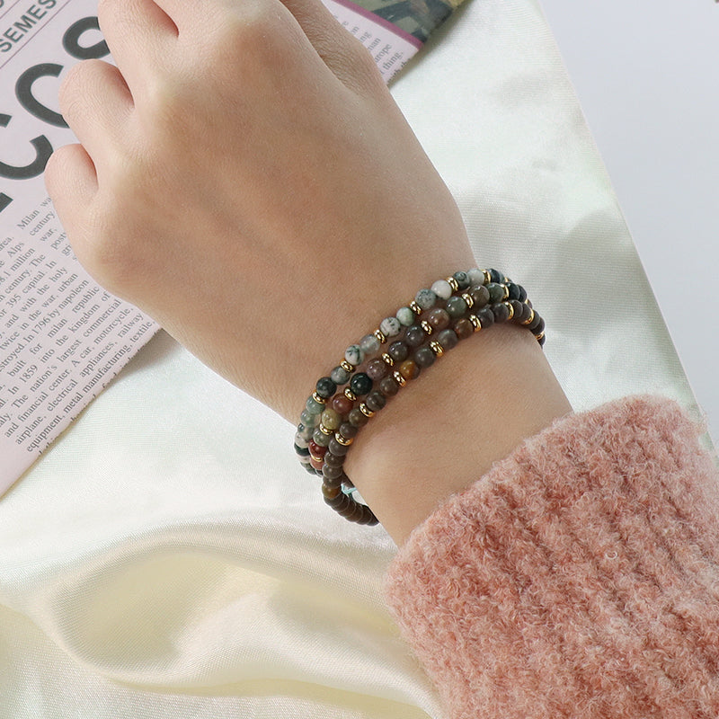 Wholesale Custom 4mm Natural Stone Beaded Handmade Fashion Women Gift Gold Plated Brass Charm Braided Ajustable Macrame Bracelet