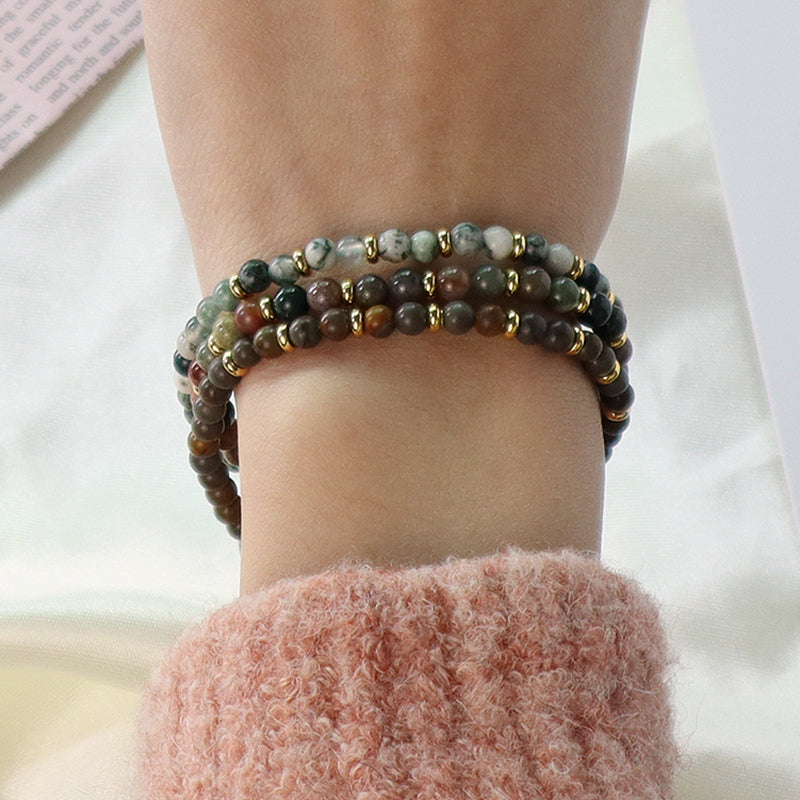 Wholesale Custom 4mm Natural Stone Beaded Handmade Fashion Women Gift Gold Plated Brass Charm Braided Ajustable Macrame Bracelet
