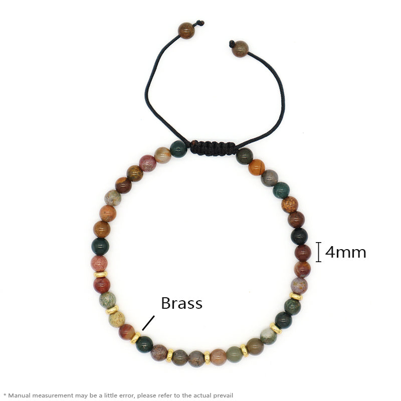Wholesale Custom 4mm Natural Stone Beaded Handmade Fashion Women Gift Gold Plated Brass Charm Braided Ajustable Macrame Bracelet