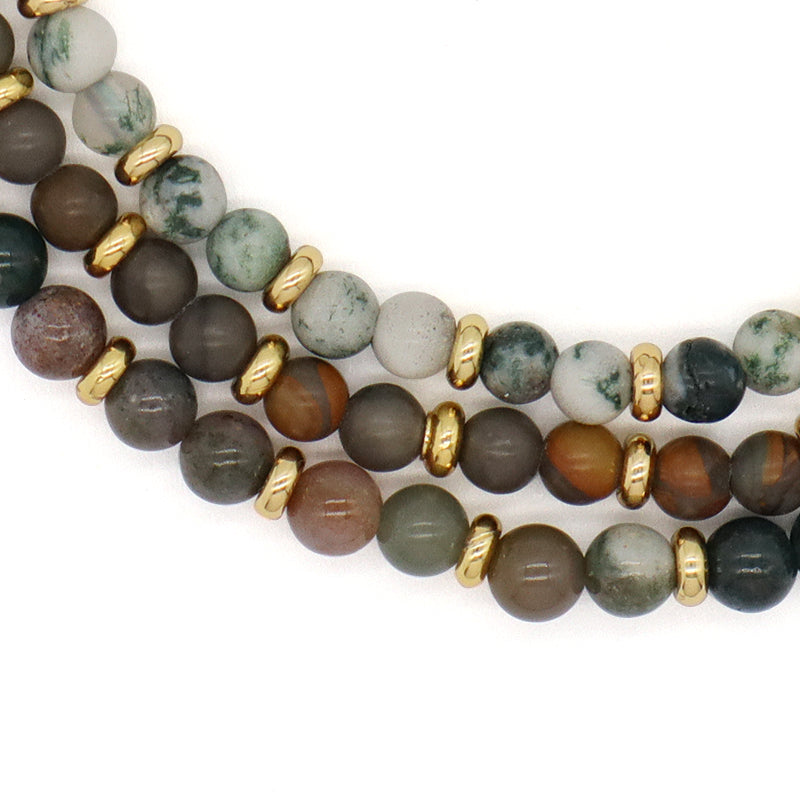 Wholesale Custom 4mm Natural Stone Beaded Handmade Fashion Women Gift Gold Plated Brass Charm Braided Ajustable Macrame Bracelet