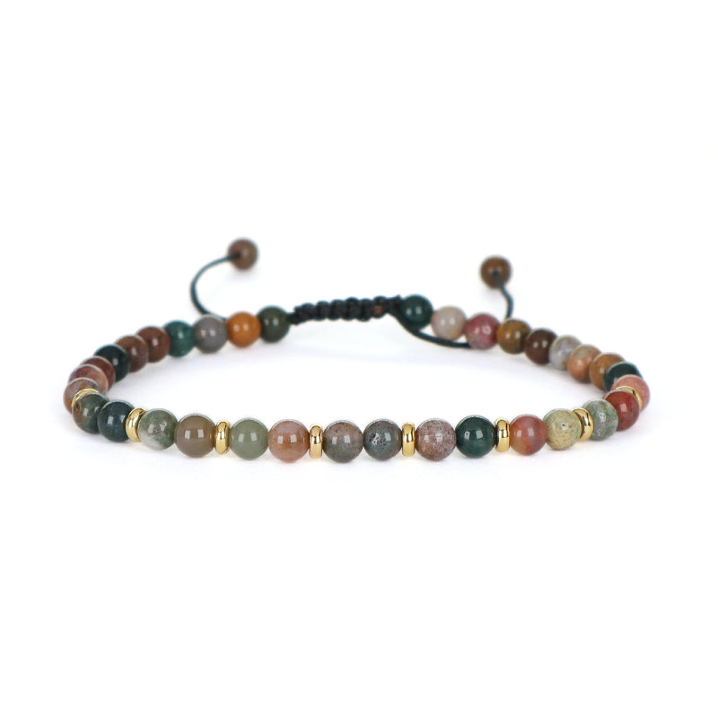 Wholesale Custom 4mm Natural Stone Beaded Handmade Fashion Women Gift Gold Plated Brass Charm Braided Ajustable Macrame Bracelet