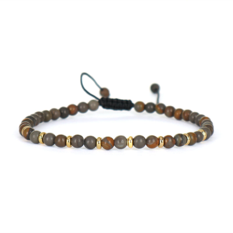Wholesale Custom 4mm Natural Stone Beaded Handmade Fashion Women Gift Gold Plated Brass Charm Braided Ajustable Macrame Bracelet