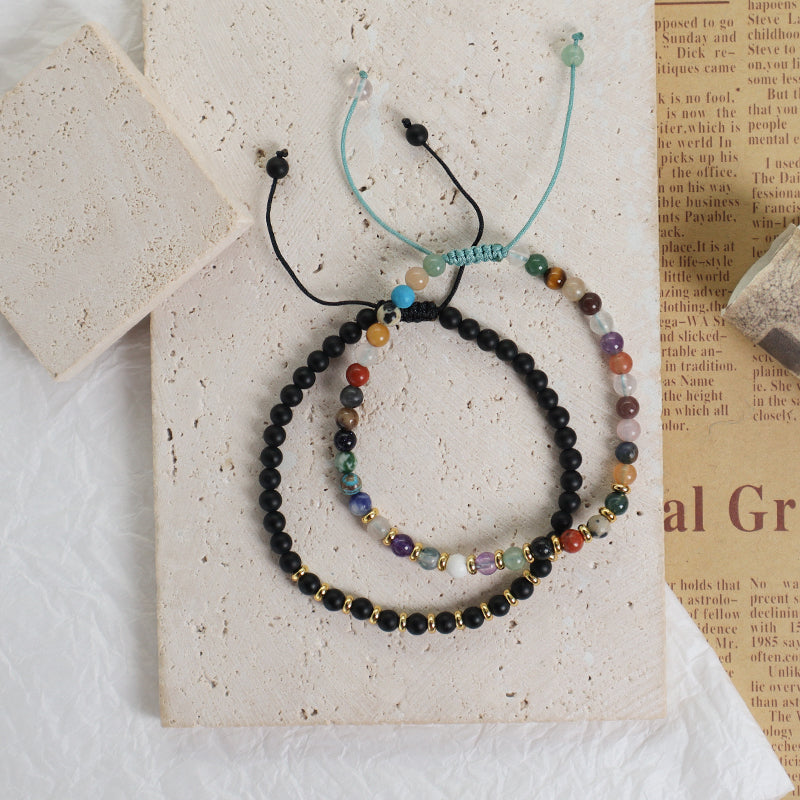 Handmade Custom Gold Plated Brass Charm Ajustable Woven Cord Macrame 4mm Gemstone Natural Stone Beads Bracelet For Women Gift