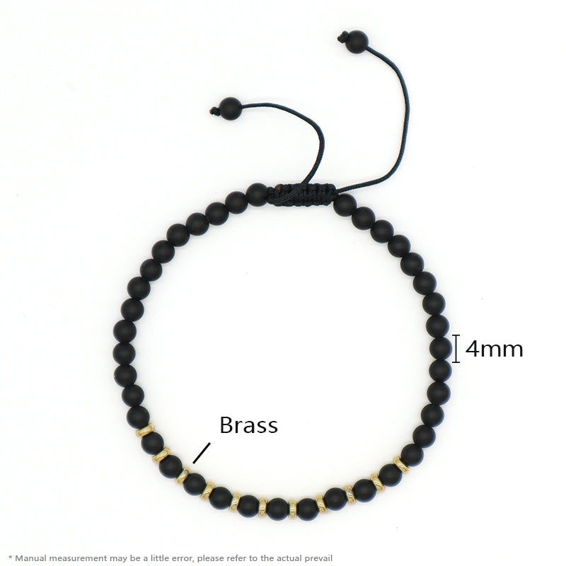 Handmade Custom Gold Plated Brass Charm Ajustable Woven Cord Macrame 4mm Gemstone Natural Stone Beads Bracelet For Women Gift
