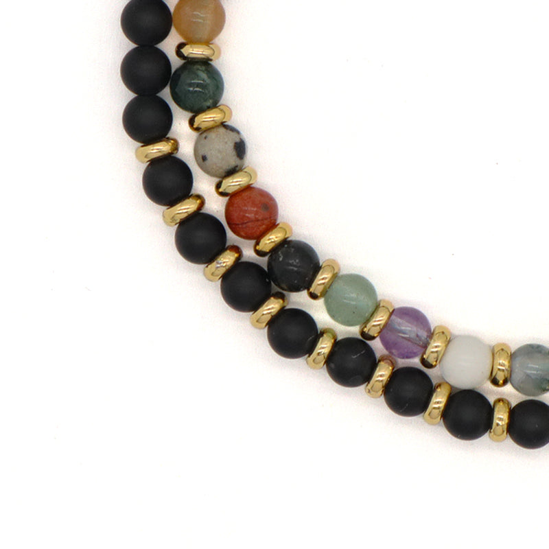 Handmade Custom Gold Plated Brass Charm Ajustable Woven Cord Macrame 4mm Gemstone Natural Stone Beads Bracelet For Women Gift