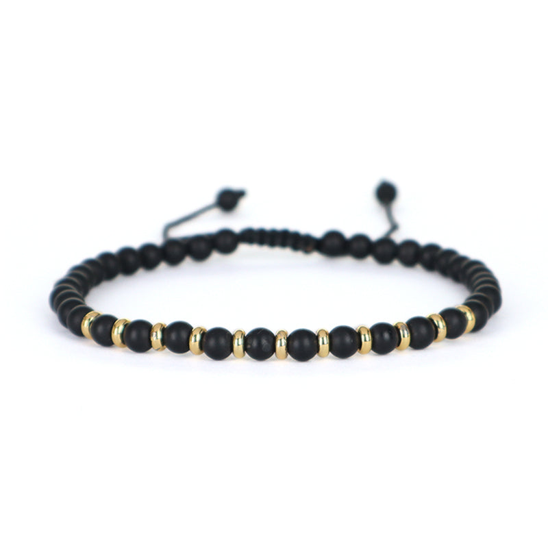 Handmade Custom Gold Plated Brass Charm Ajustable Woven Cord Macrame 4mm Gemstone Natural Stone Beads Bracelet For Women Gift
