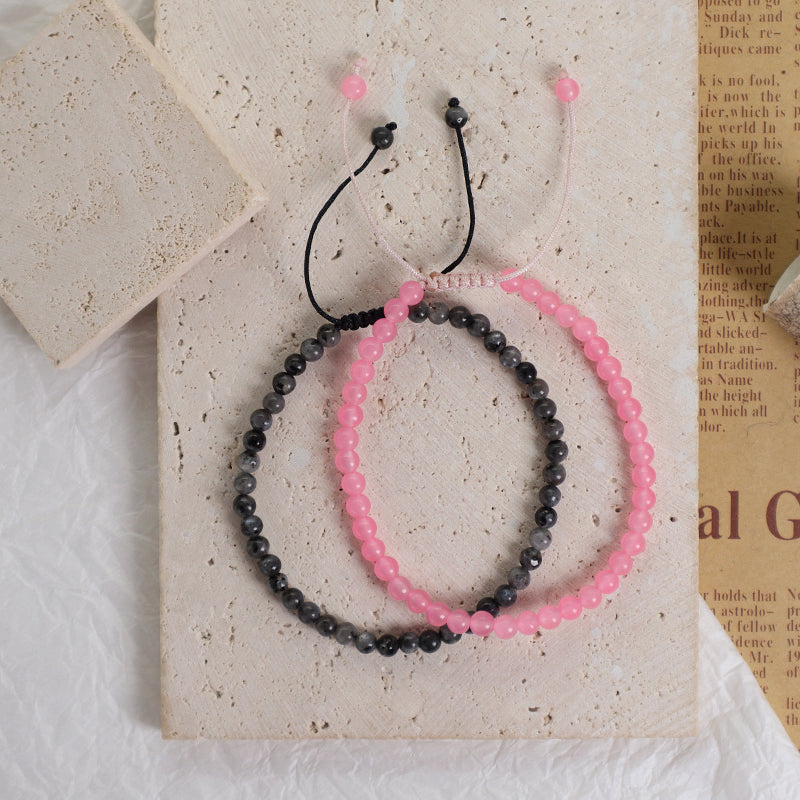 Fashion Jewelry Women Gift Handmade Custom OEM Ajustable Woven 4mm Gemstone Natural Healing Stone Beads Macrame Cord Bracelet