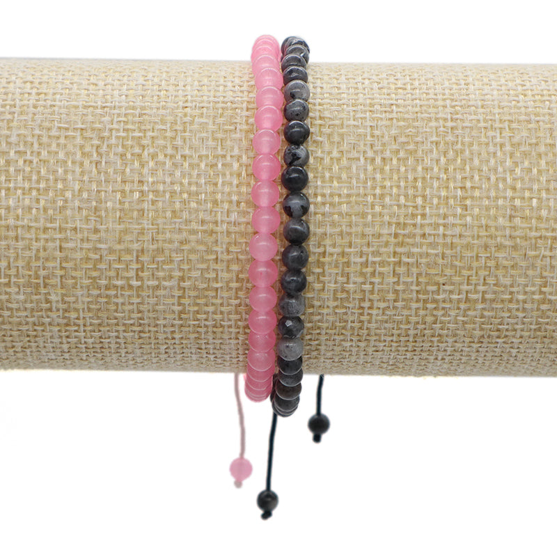 Fashion Jewelry Women Gift Handmade Custom OEM Ajustable Woven 4mm Gemstone Natural Healing Stone Beads Macrame Cord Bracelet