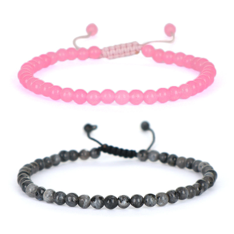 Fashion Jewelry Women Gift Handmade Custom OEM Ajustable Woven 4mm Gemstone Natural Healing Stone Beads Macrame Cord Bracelet