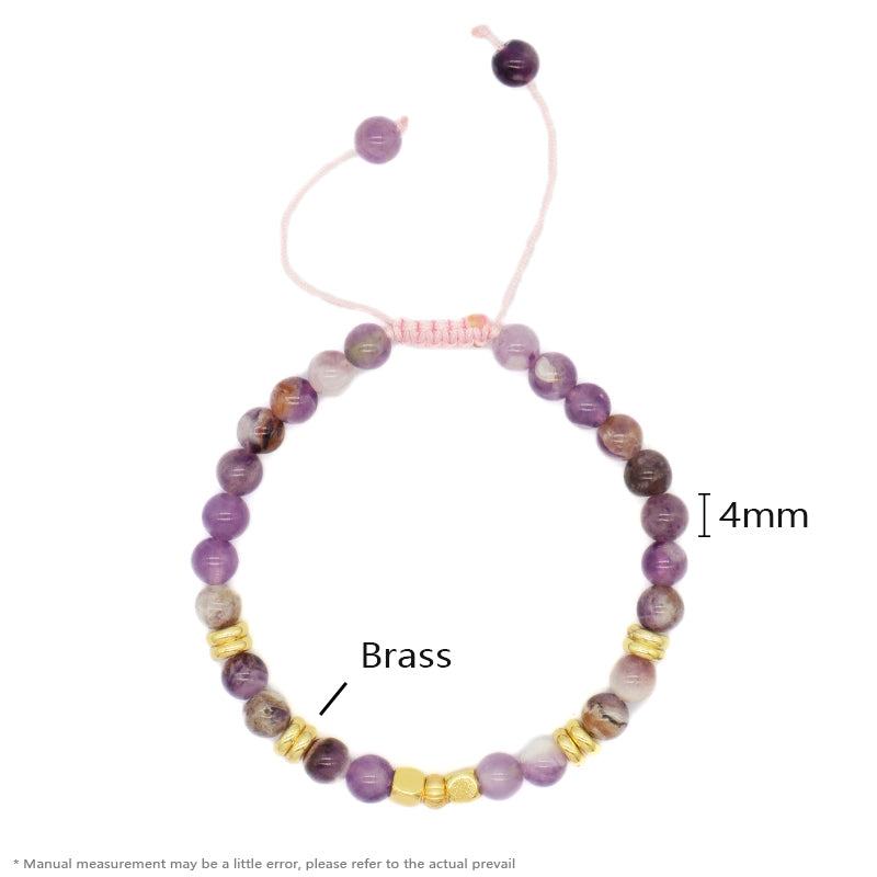 Handmade Custom Women Gift Gold Plated Brass Charm 4mm Purple Gemstone Natural Stone Beads Ajustable Woven Cord Macrame Bracelet