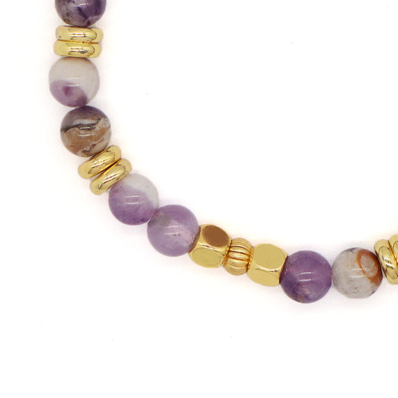 Handmade Custom Women Gift Gold Plated Brass Charm 4mm Purple Gemstone Natural Stone Beads Ajustable Woven Cord Macrame Bracelet