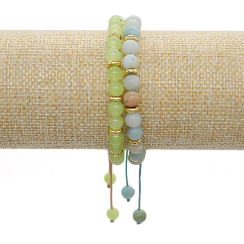 Wholesale 6mm Round Natural Stone Beads Gemstone Handmade Custom Women Gold Plated Charm Ajustable Woven Cord Macrame Bracelet