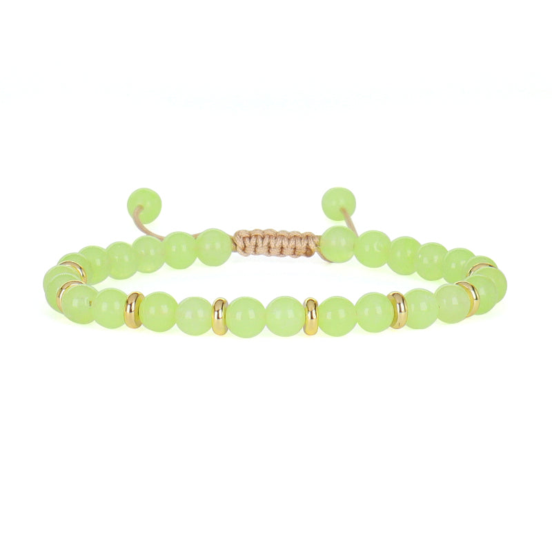 Wholesale 6mm Round Natural Stone Beads Gemstone Handmade Custom Women Gold Plated Charm Ajustable Woven Cord Macrame Bracelet
