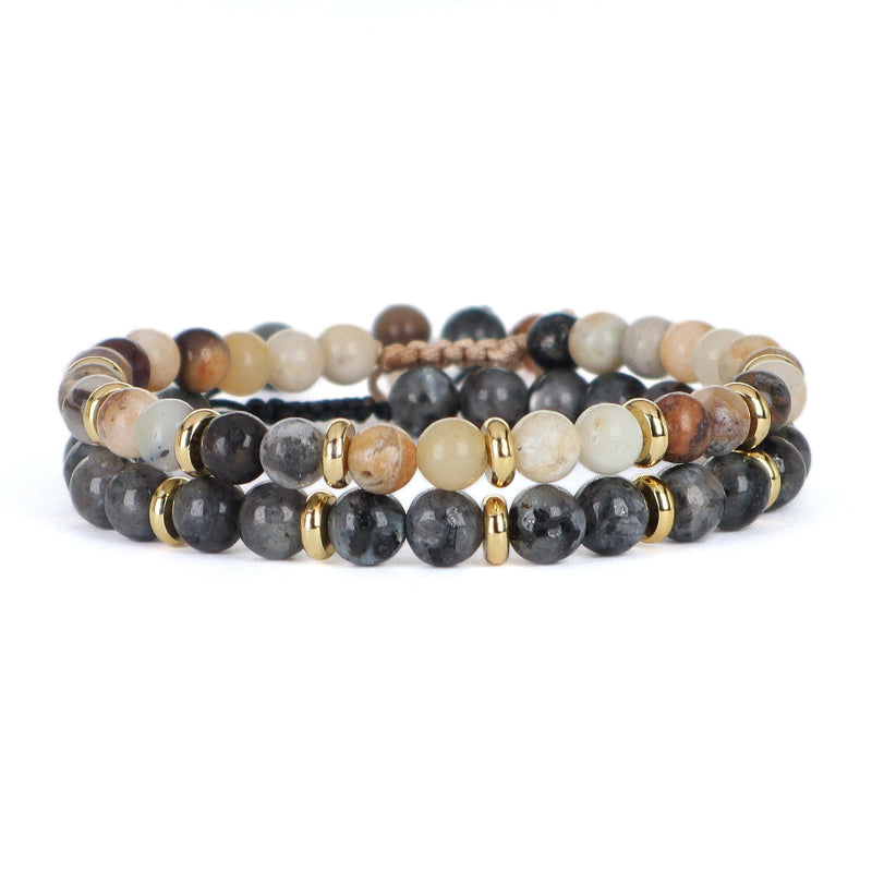 Custom Wholesale Handmade Women Gold Plated Charm Ajustable Woven Cord Macrame 6mm Round Natural Stone Beads Gemstone Bracelet