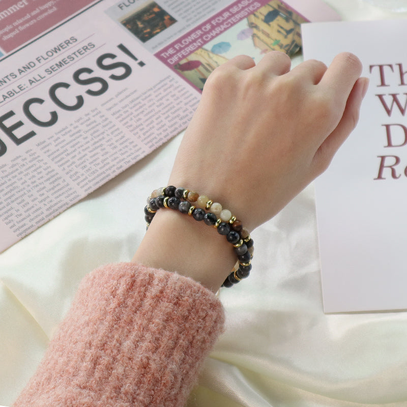 Custom Wholesale Handmade Women Gold Plated Charm Ajustable Woven Cord Macrame 6mm Round Natural Stone Beads Gemstone Bracelet
