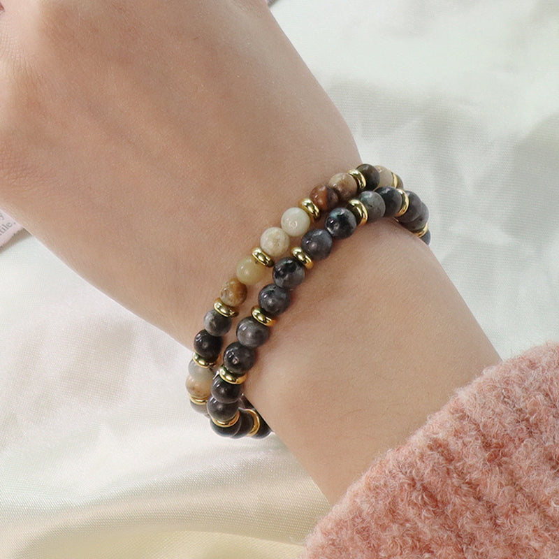 Custom Wholesale Handmade Women Gold Plated Charm Ajustable Woven Cord Macrame 6mm Round Natural Stone Beads Gemstone Bracelet
