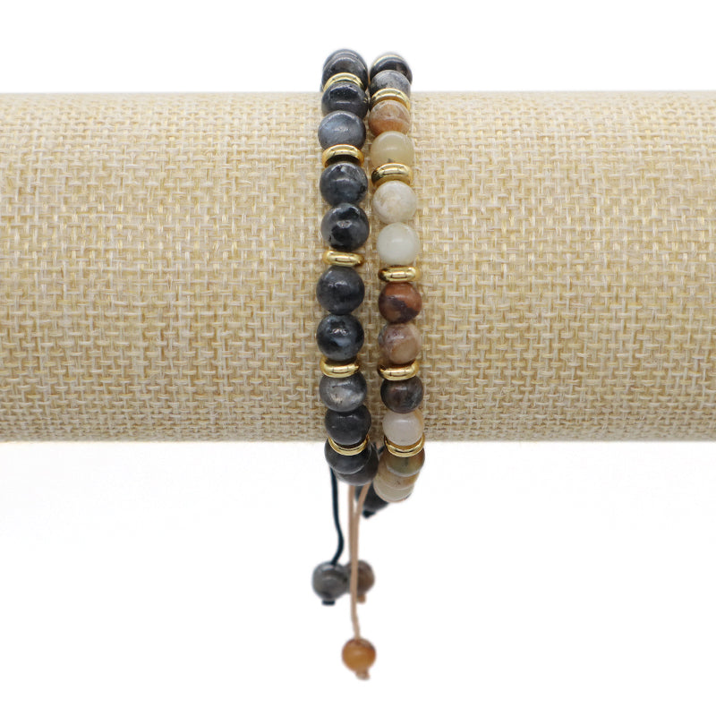 Custom Wholesale Handmade Women Gold Plated Charm Ajustable Woven Cord Macrame 6mm Round Natural Stone Beads Gemstone Bracelet