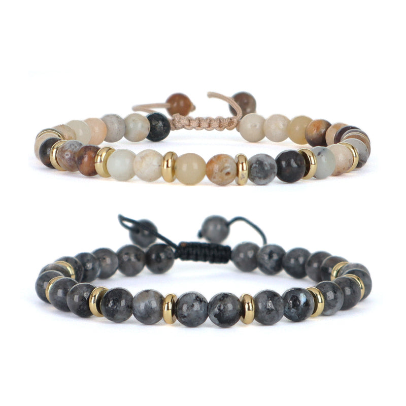Custom Wholesale Handmade Women Gold Plated Charm Ajustable Woven Cord Macrame 6mm Round Natural Stone Beads Gemstone Bracelet