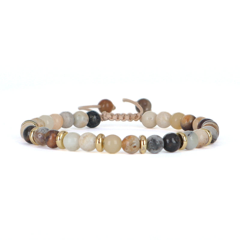 Custom Wholesale Handmade Women Gold Plated Charm Ajustable Woven Cord Macrame 6mm Round Natural Stone Beads Gemstone Bracelet