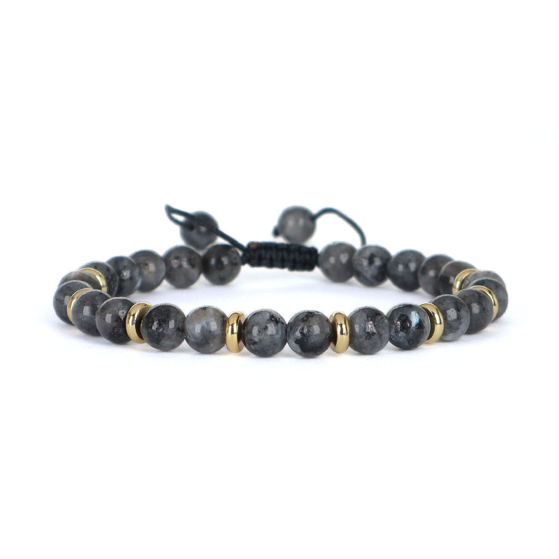 Custom Wholesale Handmade Women Gold Plated Charm Ajustable Woven Cord Macrame 6mm Round Natural Stone Beads Gemstone Bracelet