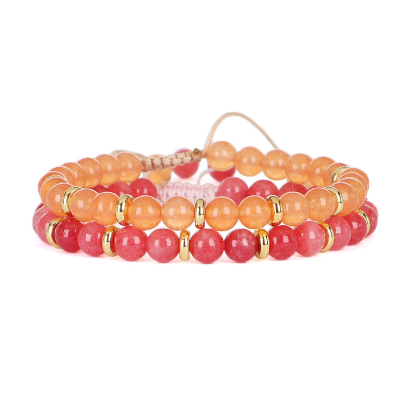 Gold Plated Charm Ajustable Woven Cord Macrame Custom Wholesale Handmade Women 6mm Round Gemstone Natural Stone Beads Bracelet