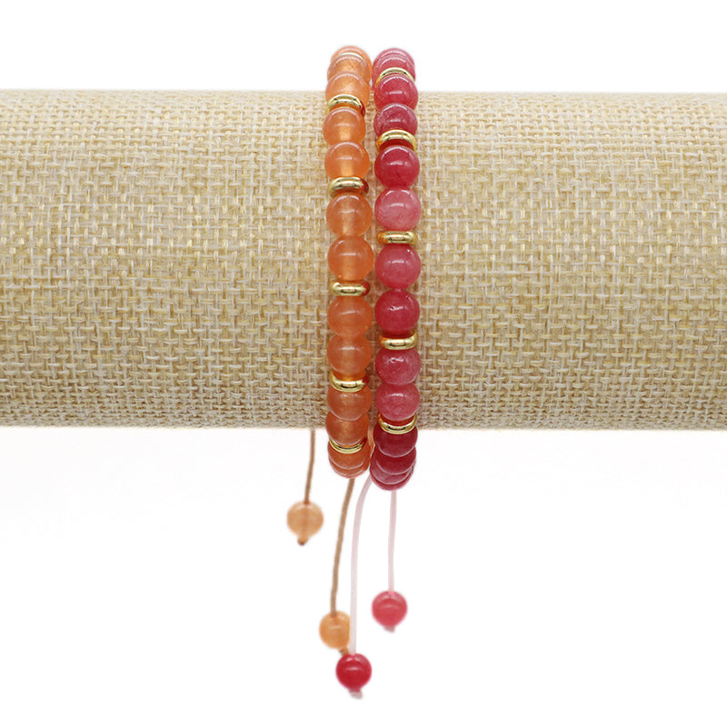 Gold Plated Charm Ajustable Woven Cord Macrame Custom Wholesale Handmade Women 6mm Round Gemstone Natural Stone Beads Bracelet