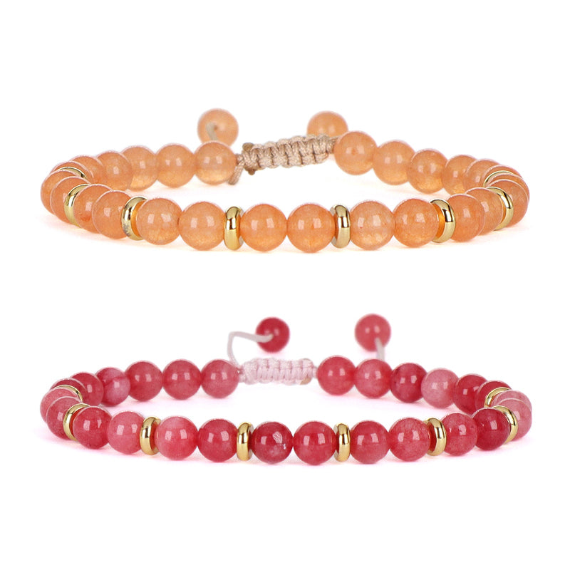Gold Plated Charm Ajustable Woven Cord Macrame Custom Wholesale Handmade Women 6mm Round Gemstone Natural Stone Beads Bracelet