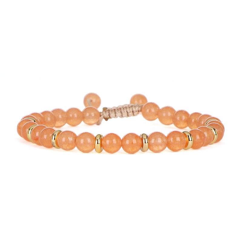 Gold Plated Charm Ajustable Woven Cord Macrame Custom Wholesale Handmade Women 6mm Round Gemstone Natural Stone Beads Bracelet
