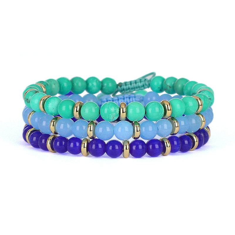 Handmade Wholesale Woven Cord Gold Plated Charm Ajustable Custom Women 6mm Round Gemstone Natural Stone Beads Macrame Bracelet