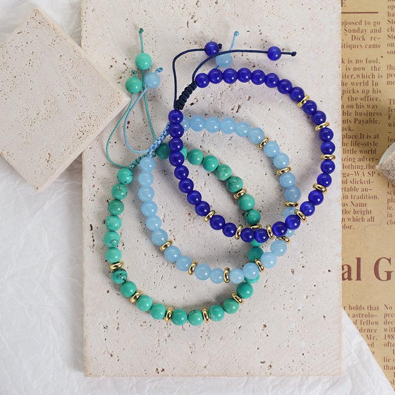 Handmade Wholesale Woven Cord Gold Plated Charm Ajustable Custom Women 6mm Round Gemstone Natural Stone Beads Macrame Bracelet