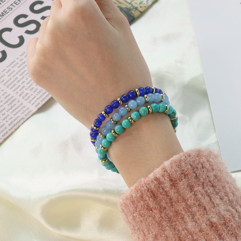 Handmade Wholesale Woven Cord Gold Plated Charm Ajustable Custom Women 6mm Round Gemstone Natural Stone Beads Macrame Bracelet