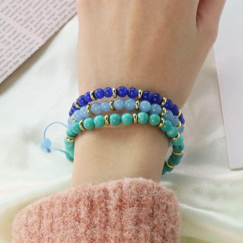 Handmade Wholesale Woven Cord Gold Plated Charm Ajustable Custom Women 6mm Round Gemstone Natural Stone Beads Macrame Bracelet
