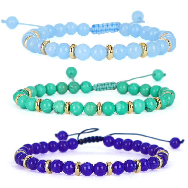 Handmade Wholesale Woven Cord Gold Plated Charm Ajustable Custom Women 6mm Round Gemstone Natural Stone Beads Macrame Bracelet
