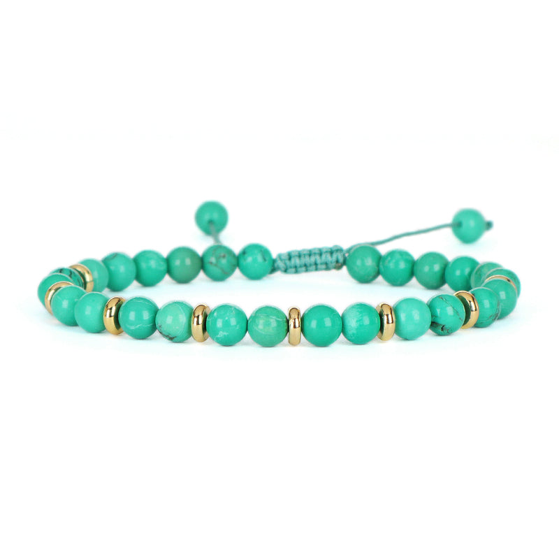 Handmade Wholesale Woven Cord Gold Plated Charm Ajustable Custom Women 6mm Round Gemstone Natural Stone Beads Macrame Bracelet