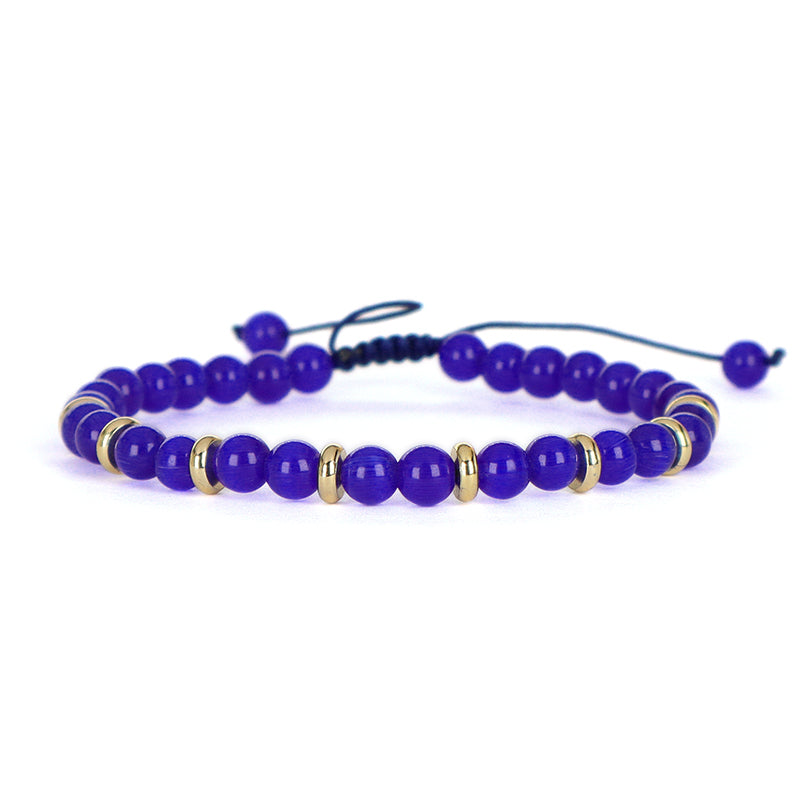 Handmade Wholesale Woven Cord Gold Plated Charm Ajustable Custom Women 6mm Round Gemstone Natural Stone Beads Macrame Bracelet