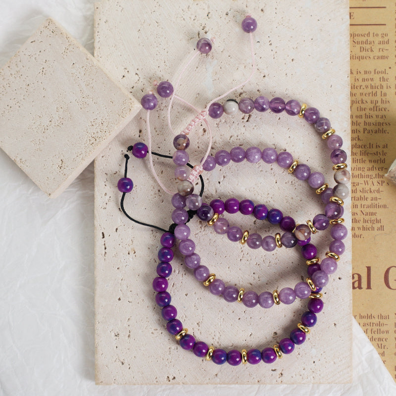 Friendship Custom Wholesale Handmade OEM Gold Plated Charm Women 6mm Gemstone Natural Stone Beads Ajustable Macrame Bracelet