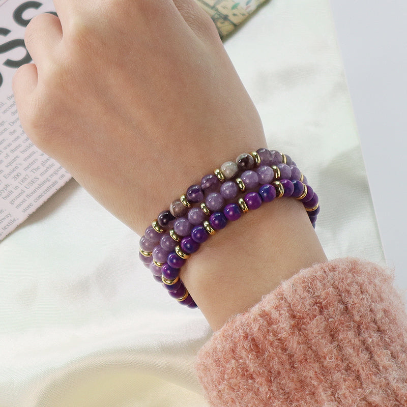 Friendship Custom Wholesale Handmade OEM Gold Plated Charm Women 6mm Gemstone Natural Stone Beads Ajustable Macrame Bracelet