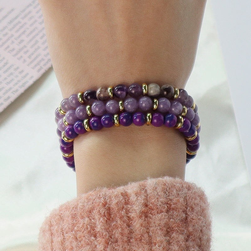 Friendship Custom Wholesale Handmade OEM Gold Plated Charm Women 6mm Gemstone Natural Stone Beads Ajustable Macrame Bracelet