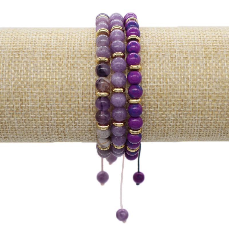 Friendship Custom Wholesale Handmade OEM Gold Plated Charm Women 6mm Gemstone Natural Stone Beads Ajustable Macrame Bracelet