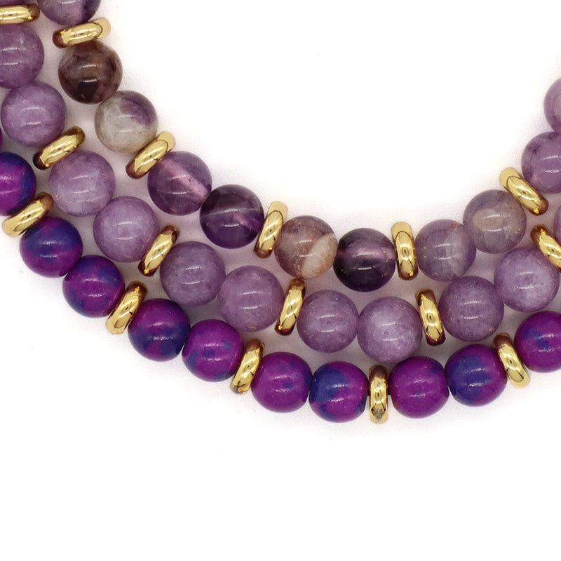 Friendship Custom Wholesale Handmade OEM Gold Plated Charm Women 6mm Gemstone Natural Stone Beads Ajustable Macrame Bracelet