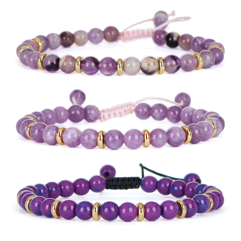 Friendship Custom Wholesale Handmade OEM Gold Plated Charm Women 6mm Gemstone Natural Stone Beads Ajustable Macrame Bracelet