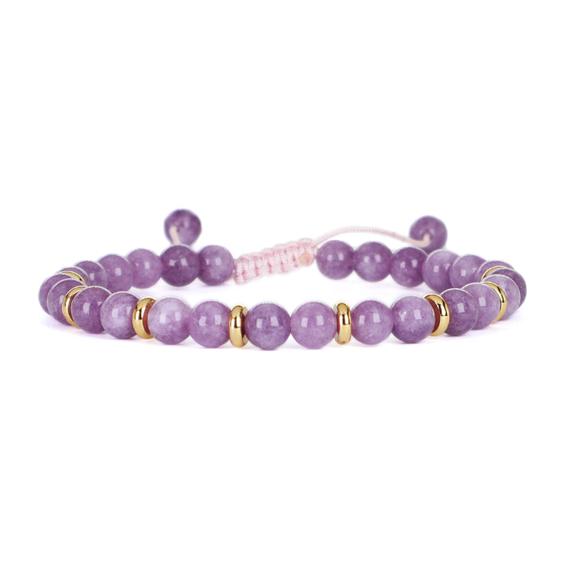 Friendship Custom Wholesale Handmade OEM Gold Plated Charm Women 6mm Gemstone Natural Stone Beads Ajustable Macrame Bracelet