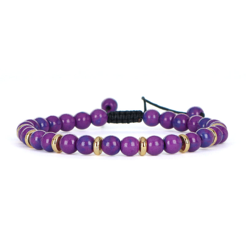 Friendship Custom Wholesale Handmade OEM Gold Plated Charm Women 6mm Gemstone Natural Stone Beads Ajustable Macrame Bracelet