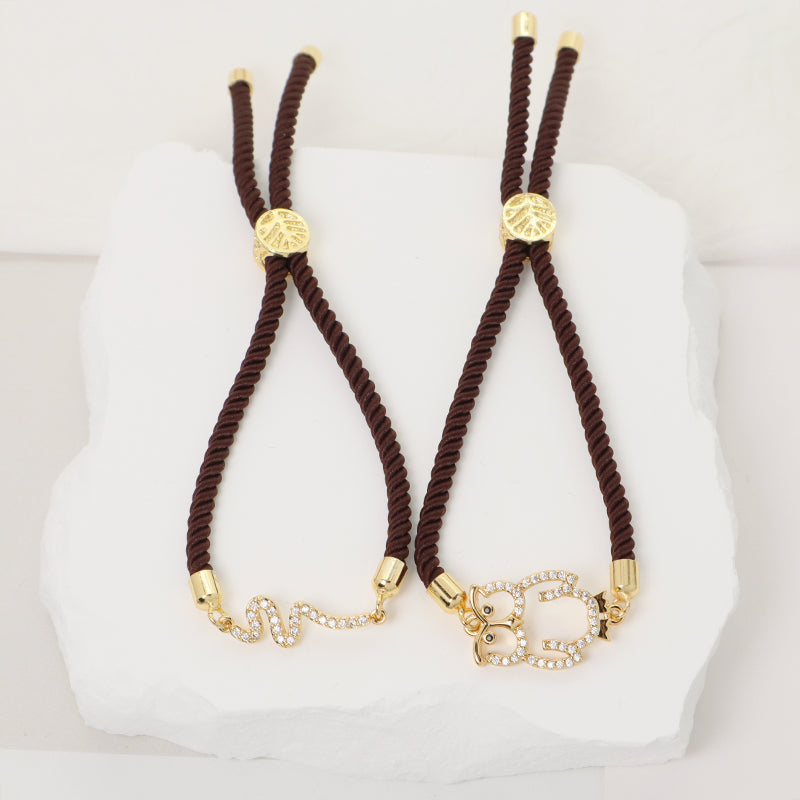 Manufacture Handmade Gift OEM China Factory Wholesale Custom Ajustable Rope CZ Gold Plated Snake Owl Charm Bracelet for Women