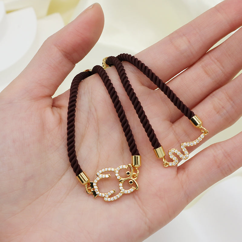 Manufacture Handmade Gift OEM China Factory Wholesale Custom Ajustable Rope CZ Gold Plated Snake Owl Charm Bracelet for Women