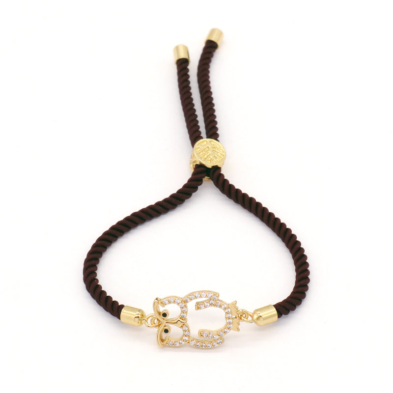 Manufacture Handmade Gift OEM China Factory Wholesale Custom Ajustable Rope CZ Gold Plated Snake Owl Charm Bracelet for Women