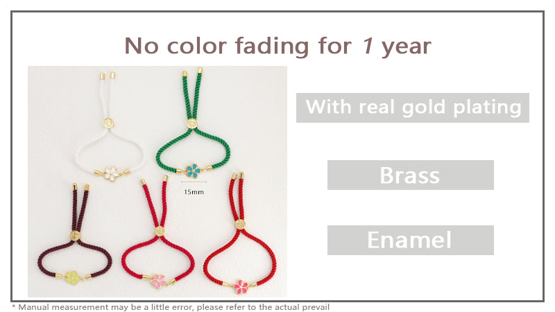Fashion Jewelry Wholesale Custom Handmade OEM Ajustable Rope CZ Gold Plated Colorful Enamel Flower Bracelet for Women Gift
