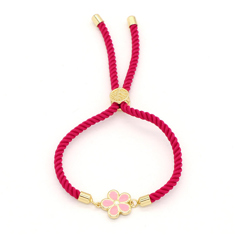 Fashion Jewelry Wholesale Custom Handmade OEM Ajustable Rope CZ Gold Plated Colorful Enamel Flower Bracelet for Women Gift