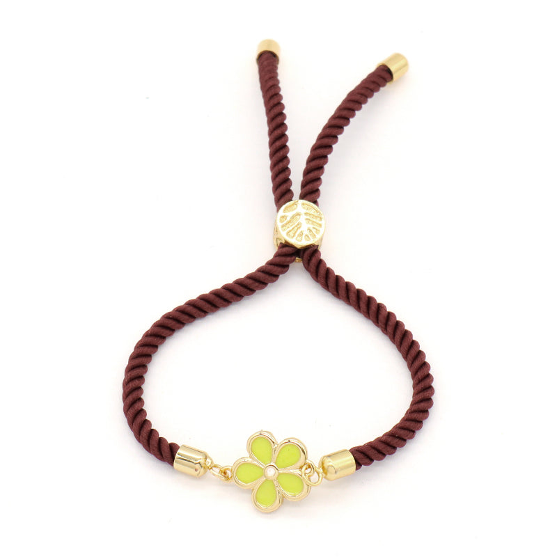 Fashion Jewelry Wholesale Custom Handmade OEM Ajustable Rope CZ Gold Plated Colorful Enamel Flower Bracelet for Women Gift