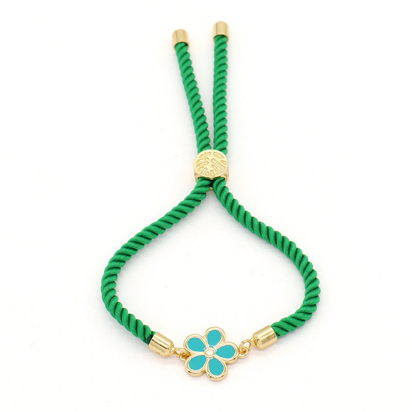 Fashion Jewelry Wholesale Custom Handmade OEM Ajustable Rope CZ Gold Plated Colorful Enamel Flower Bracelet for Women Gift
